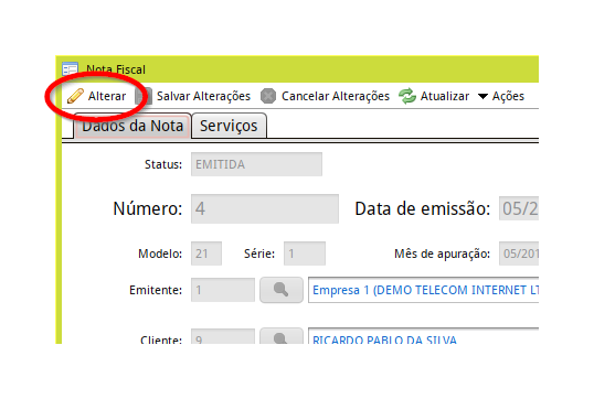 Alterando dados de uma NF