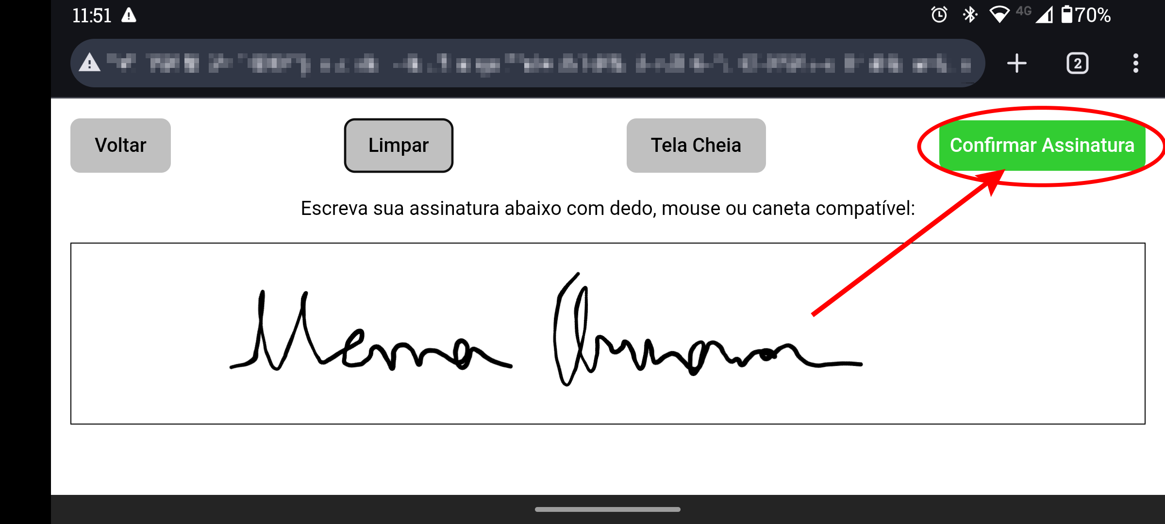 tela assinatura assinado