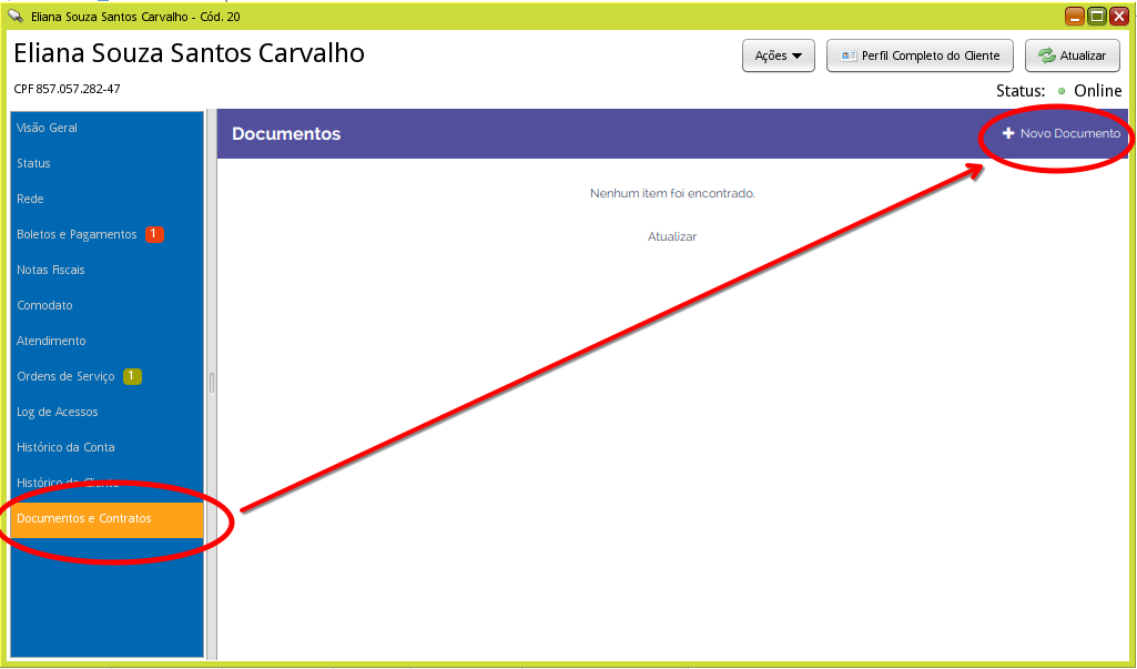 tela cliente documentos