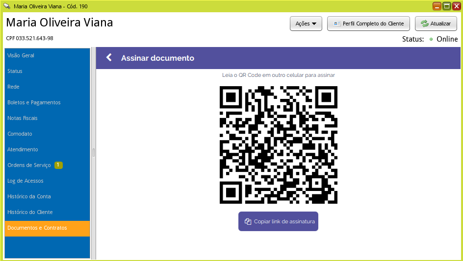tela documento qrcode