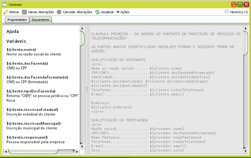 tela modelo contrato texto